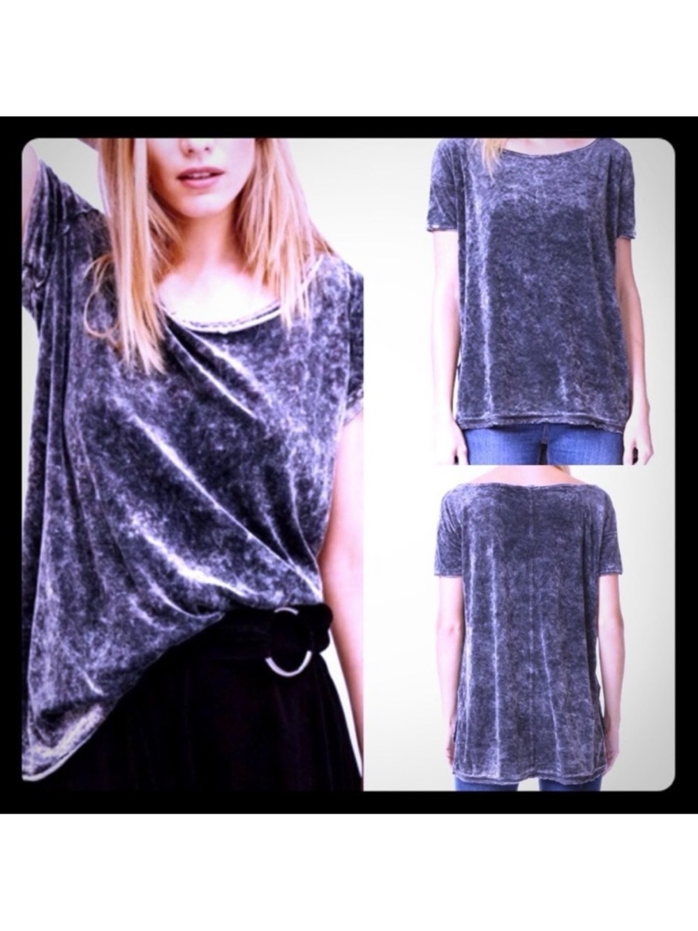 Free People Doran Velour Short Sleeved Top: Pewter